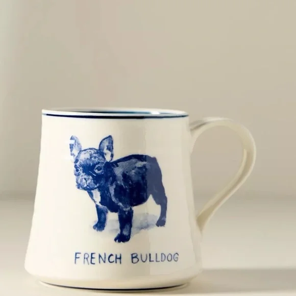 Set of 2 New in Box Molly Hatch FRENCH BULLDOG DOG MUG fr Anthropologie Frenchie - Picture 2 of 2